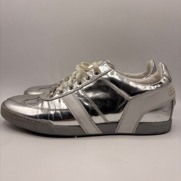 DIOR HOMME Metallic Low Top Sneakers Silver White Sz 42.5/US 9.5 $670 - Picture 3 of 15